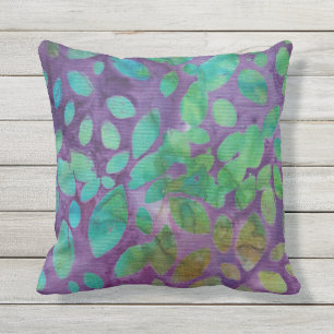 Boho Batik Green Lila Leaf Formen Abstrakt Kissen