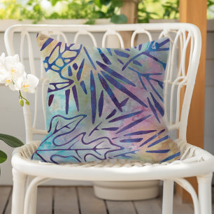 Boho Batik Lila Blätter Pastell Regenbogen Kissen
