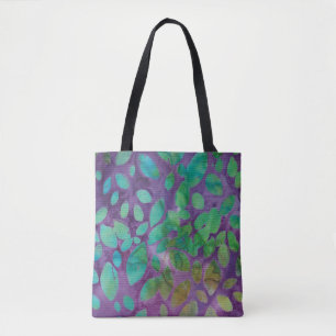 Boho Batik Lila Grün Abstraktes Blattmuster Tasche