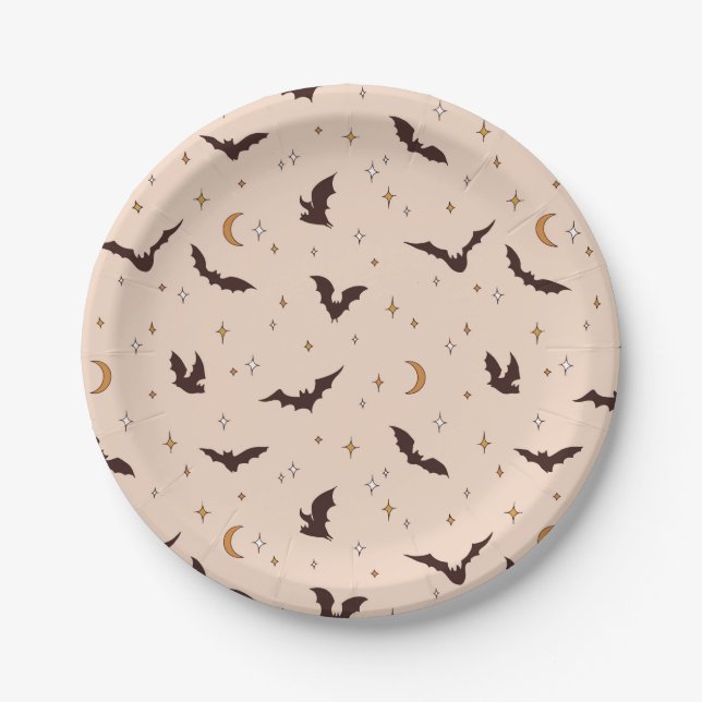 Boho Bats and Stars Halloween Pattern Pappteller (Vorderseite)