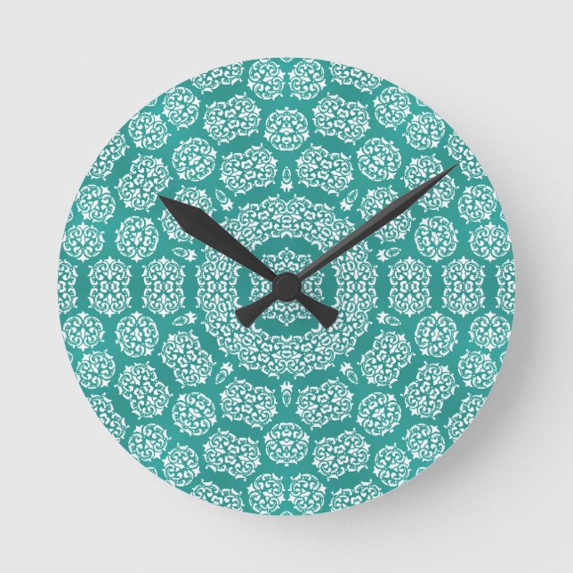 Boho Bazaar Cerulean Pattern Runde Wanduhr (Vorderseite)