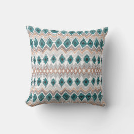 Boho Beach Aquamarin Peach Grau Zickzack Diamant M Kissen