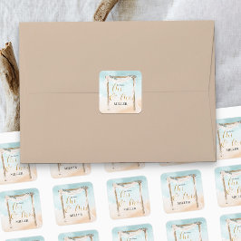 Boho Beach Arbor die Zukunft Mr & Mrs. Quadratischer Aufkleber