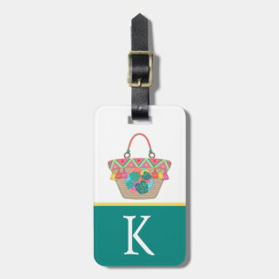 Boho Beach Bag, Farbblock, Teen's, Kid's Initial Gepäckanhänger