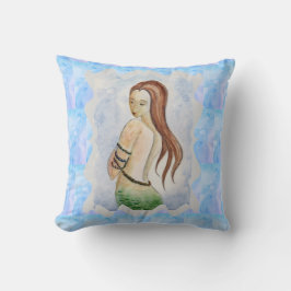 Boho Beach Blue Ocean Meerjungfrau Wasserfarbe Kissen
