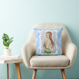 Boho Beach Blue Ocean Meerjungfrau Wasserfarbe Kissen