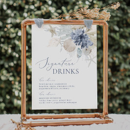 Boho Beach Blue Wedding Signature Drinks unterzeic Poster