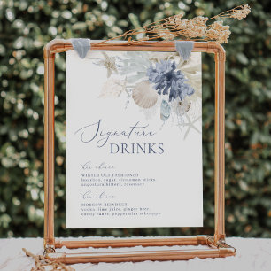 Boho Beach Blue Wedding Signature Drinks unterzeic Poster