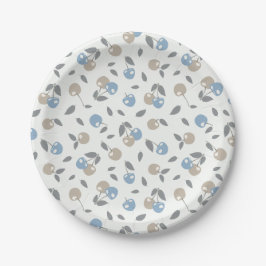 Boho Beach Kirschen - beige blaues Fruchtmuster. Pappteller