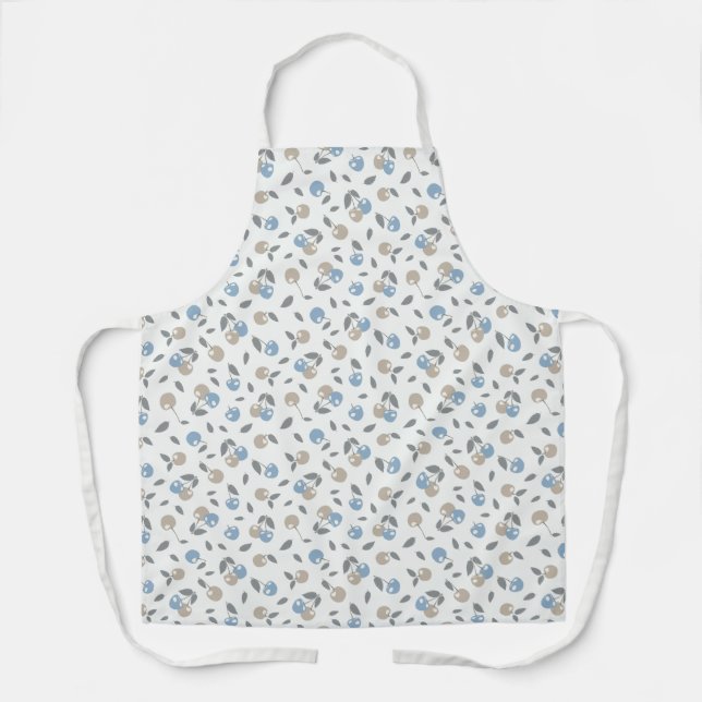Boho Beach Kirschen - beige blaues Fruchtmuster. Schürze (Vorderseite)