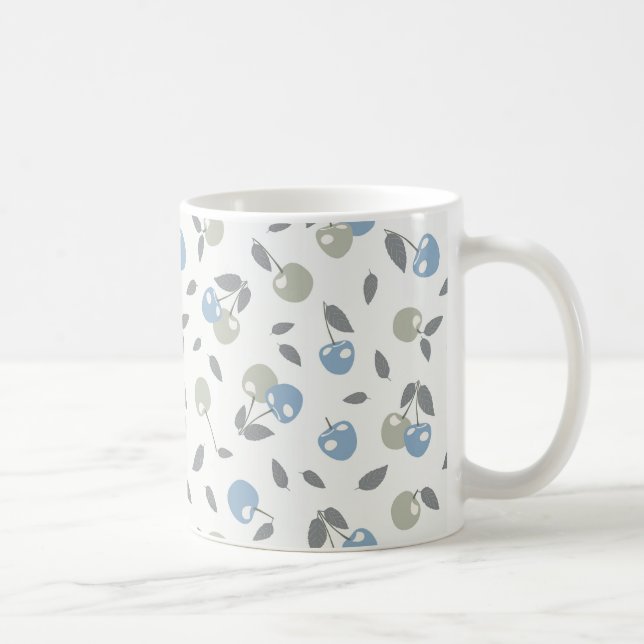 Boho Beach Kirschen - Salbei-blaues Fruchtmuster. Kaffeetasse (Rechts)