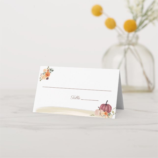 Boho Beach Pumpkin Floral Wedding Table Platzkarte (Vorderseite)