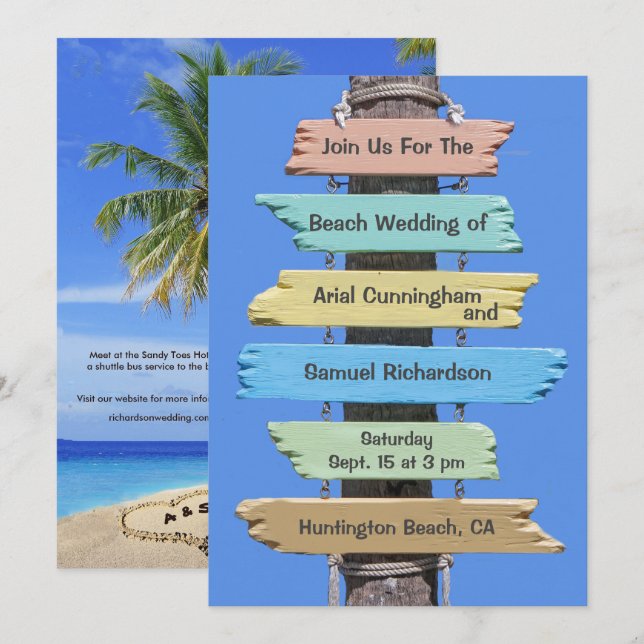 Boho Beach Sign Tropical Wedding Einladung (Vorne/Hinten)