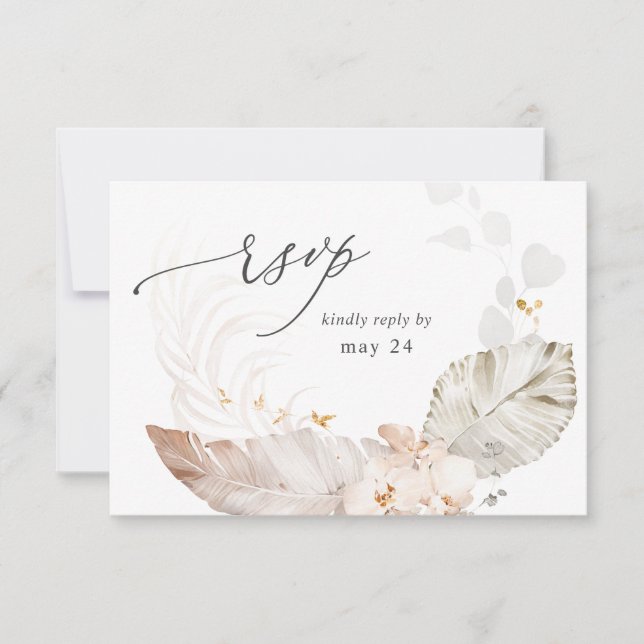 Boho Beach Tropical Beige Floral w Meal UAWG RSVP Karte (Vorderseite)