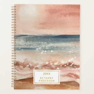 Boho Beach Vagues sable soleil aquarelle