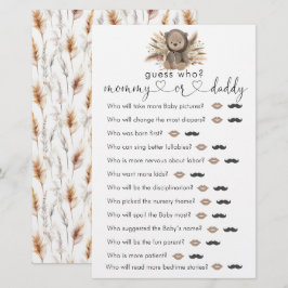 Boho Bear Baby Dusche "raten Sie, wer" Spiel