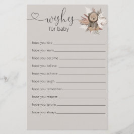 Boho Bear Baby Dusche wünscht eine Babykarte