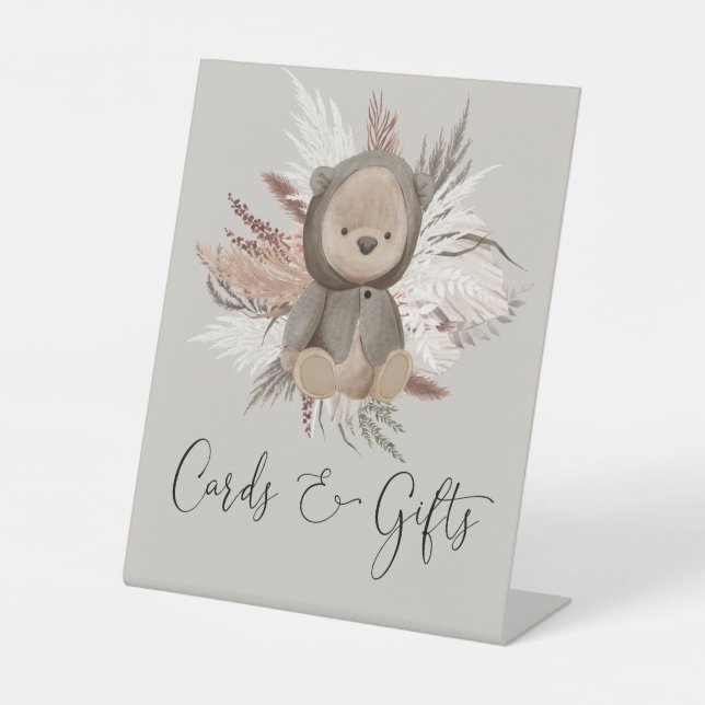 Boho Bear Baby Duschkarten und Geschenke Sockelschild (Vorderseite)