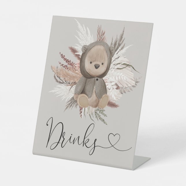 Boho Bear Baby Shower Drinks Sockelschild (Vorderseite)