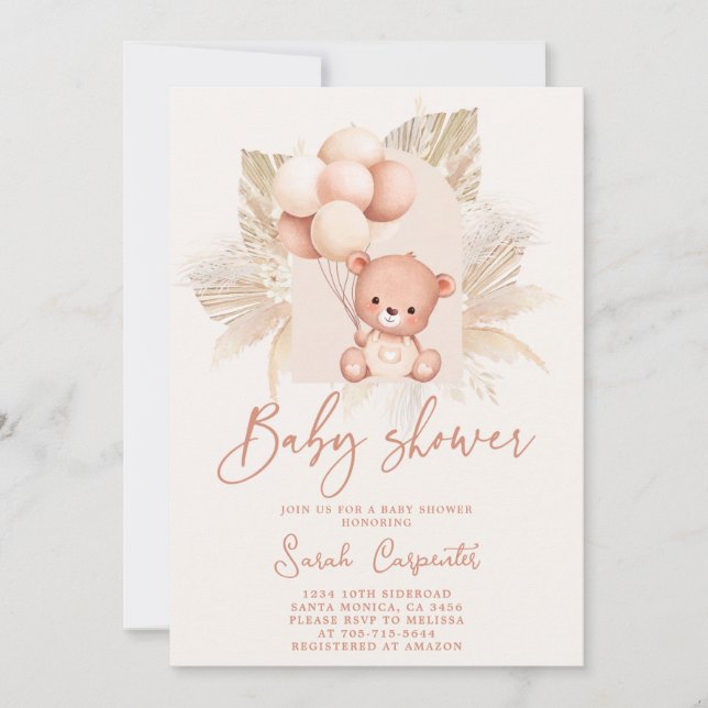 Boho Bear Baby Shower Einladung (Vorderseite)