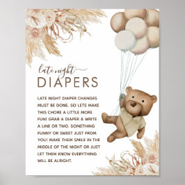 Boho Bear Baby Shower 'Late Night Diaper' Poster