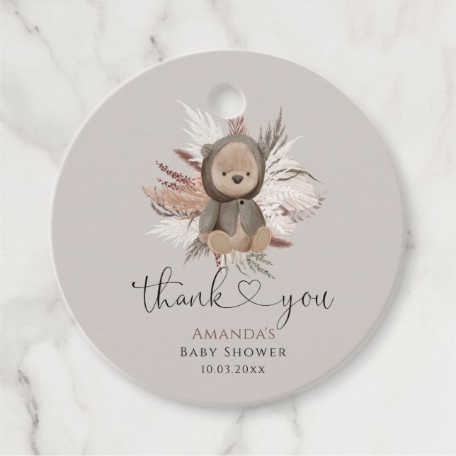 Boho Bear Baby Shower Vielen Dank Geschenkanhänger (Vorderseite)
