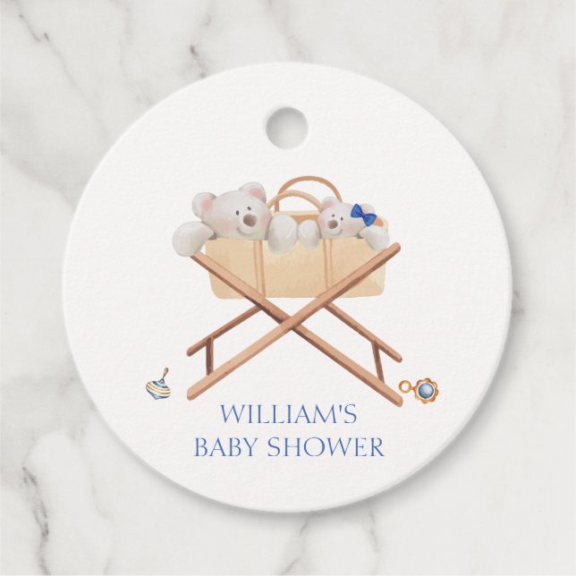 Boho Bear Bassinet Toy Boy Baby Dusche Geschenkanhänger (Vorderseite)