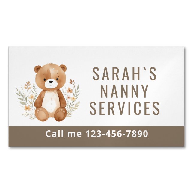 Boho Bear Nanny Babysitter Childcare Magnetische Visitenkarte (Vorderseite)