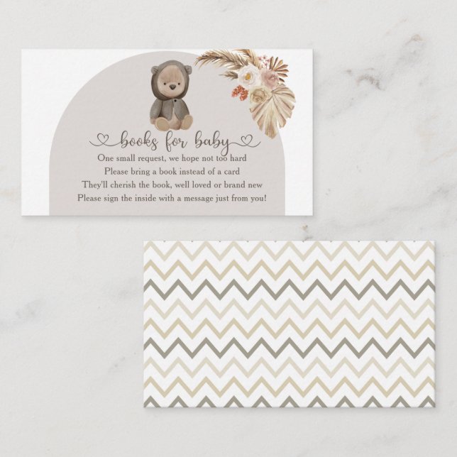 Boho Bear Pampas Grass Babydusche Bücher für Baby Begleitkarte (Vorne/Hinten)