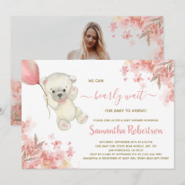 Boho Bear Pink Floral Pampa Grass Girl Babydusche Einladung