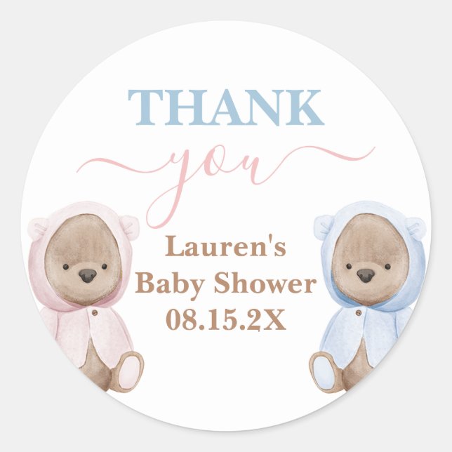 Boho Bear Twins Baby Duschvorrichtung Rundaufklebe Runder Aufkleber (Vorderseite)