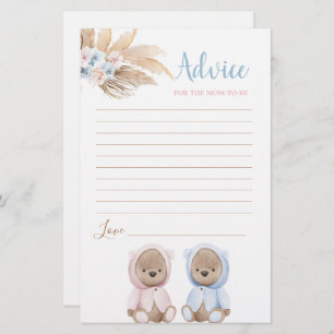 Boho Bear Twins Conseils pour maman d'être carte