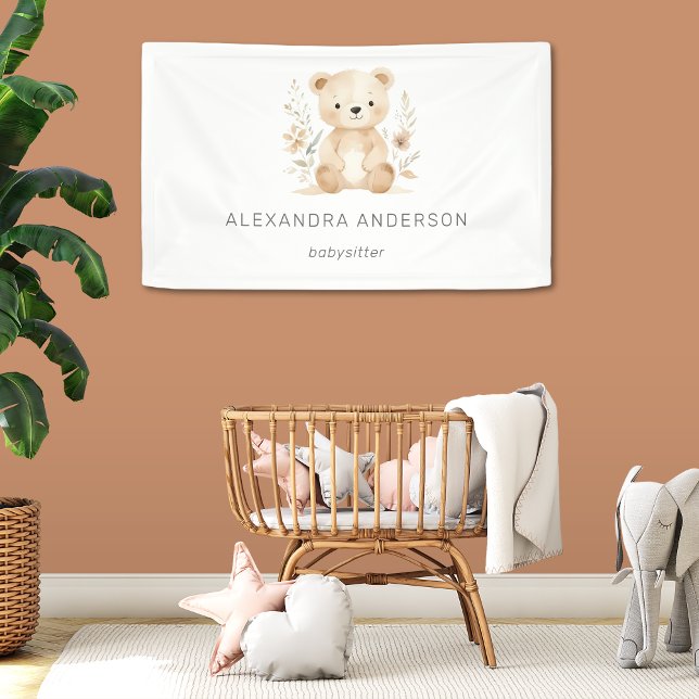 Boho Bear Watercolor Babysitter Promo Banner (Boho Bear Watercolor Babysitter Promo Banner)