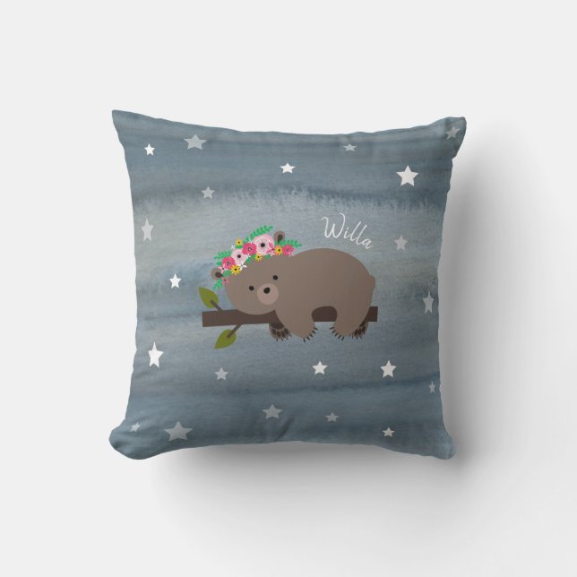 Boho Bear Watercolor Stars Kissen (Vorderseite)