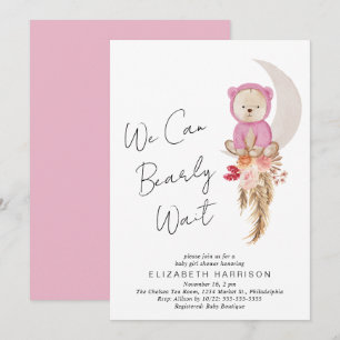 Boho Bear wir können frühzeitig abwarten Baby Girl Einladung