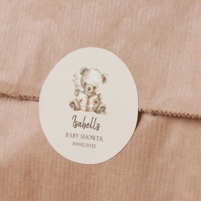 Boho Bearly Wait Storybook Bear Baby Shower Runder Aufkleber (Von Creator hochgeladen)