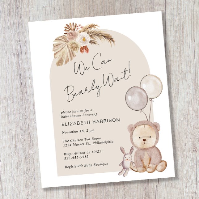 Boho Bearly Wait Teddy Bear Baby Shower Einladung (Von Creator hochgeladen)