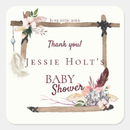 Boho Beautiful Baby Dusche Vielen Dank Quadratischer Aufkleber