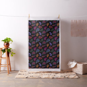 Boho Beautiful Paisley Pattern auf schwarz Stoff