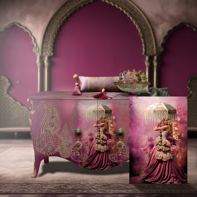 Boho Beauty Portrait, Parasol & Floral Art Seidenpapier (Wildflower, Boho Chic, Eclectic, Blonde Beauty, Floral & Parasol, Furniture Decoupage Tissue Paper)