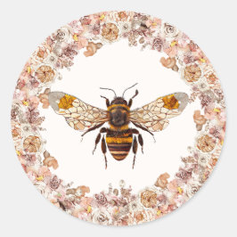 Boho Bee Watercolor Wildblume Runder Aufkleber