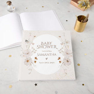 Boho Beige Aquarell Blumen Garten Baby Shower Gästebuch