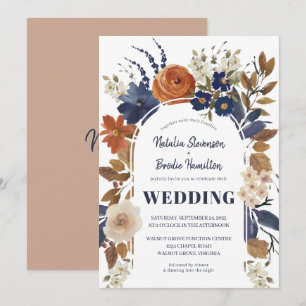 Boho Beige Blue Rust Floral Faire-part de mariage