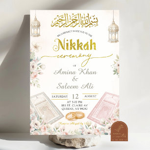 Boho Beige Blumen Ameen Zeremonie Einladung