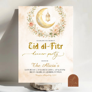 Boho-Beige-Blumen-Halbmond-Ramadan-Eid-al-Fitr Einladung