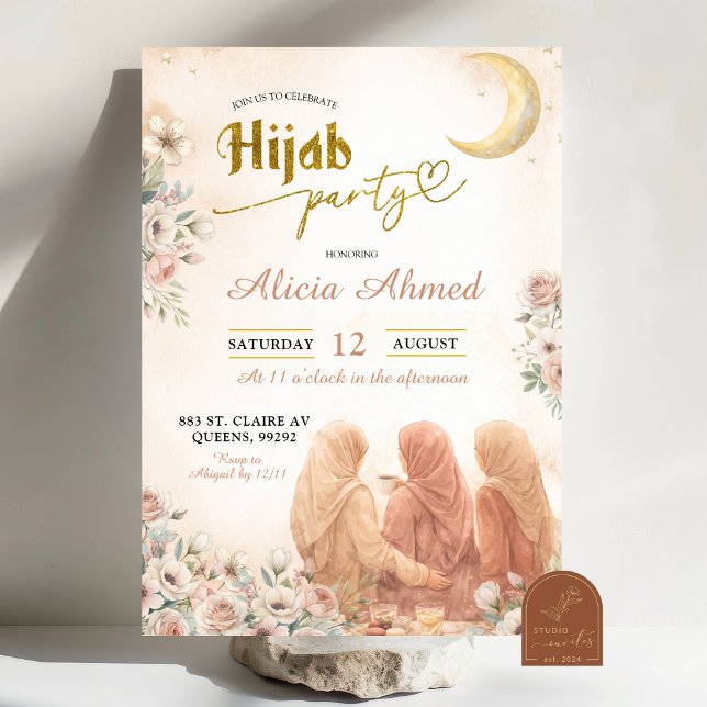 Boho-Beige-Blumen-Hidschab-Party Einladung (Von Creator hochgeladen)