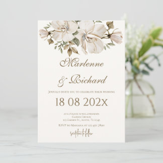 Boho-beige Blumenein Hochzeit Einladung