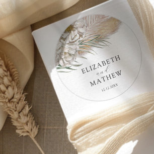 Boho Beige Blumenhochzeit Runder Aufkleber