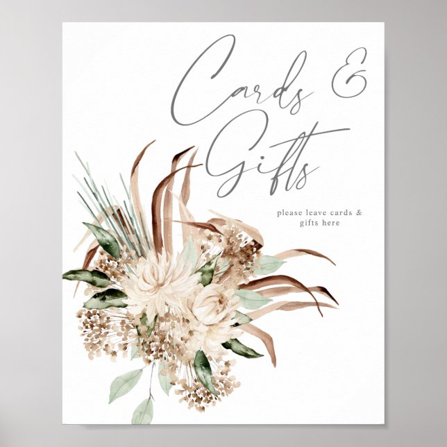 Boho Beige Blumenkarten und Geschenksign Poster (Vorne)