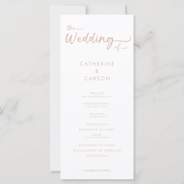 Boho Beige Blush Trendy Wedding Program (Vorderseite)